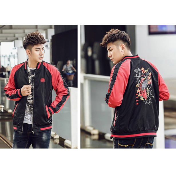 Áo khoác Bomber Thêu, Áo Bomber Thêu hình Cá Chép 2 Lớp Cực Cá Tính