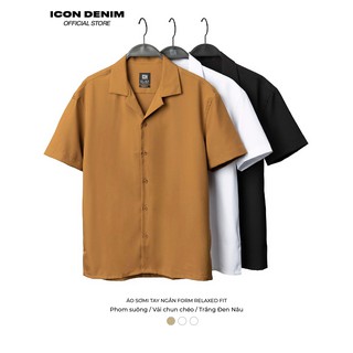 Áo Sơ Mi Nam ICON DENIM Tay Ngắn Vải Chun Chéo Trơn Phom Suông Relaxed Fit