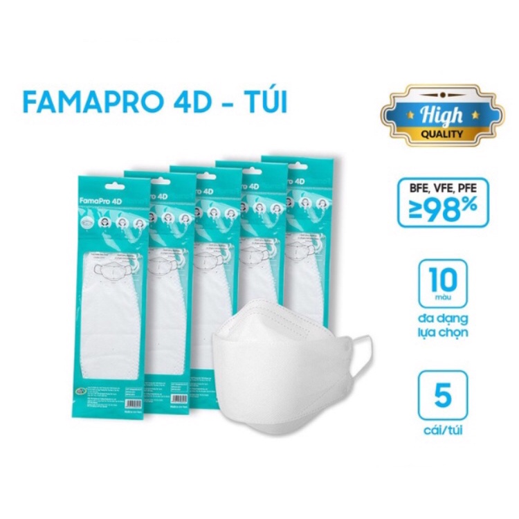 [HCM][GIÁ TẠI XƯỞNG] Khẩu trang y tế cao cấp kháng khuẩn 3 lớp Famapro 4D(túi 5 cái)