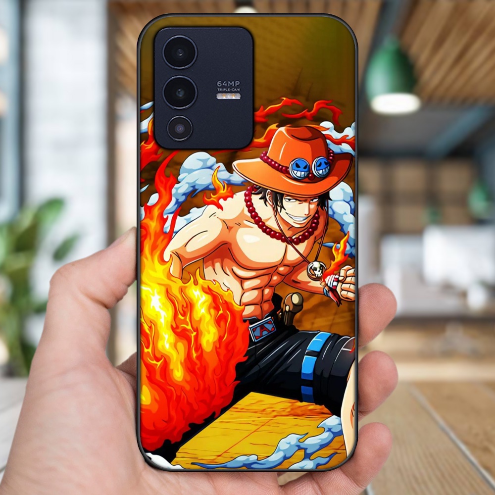 Ốp lưng Vivo V23 5G viền đen in hình Ace One Piece