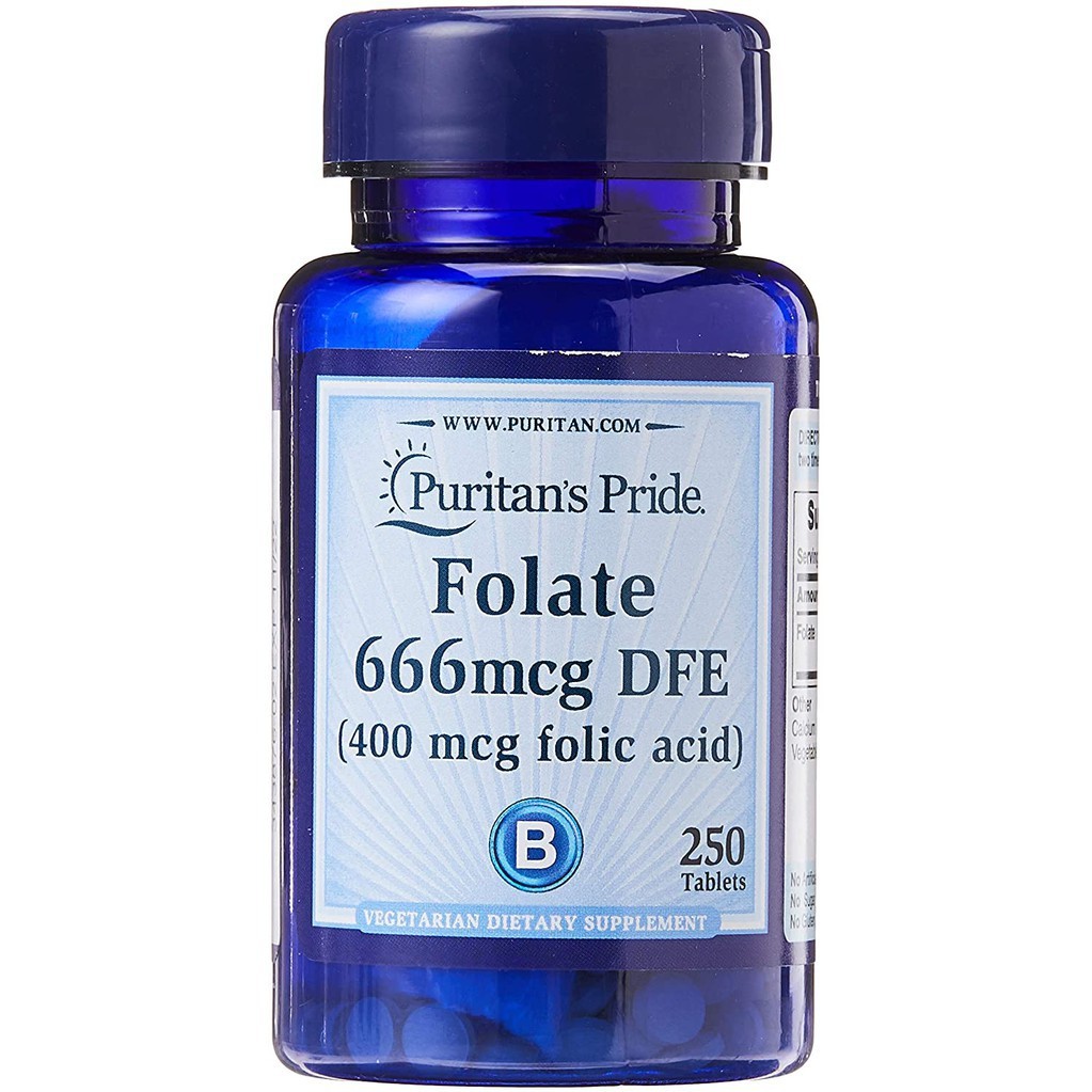 Viên Ngăn Ngừa Thiếu Máu Bổ Sung Folic Acid 400 mcg Puritan’s Pride Folate 666 250Viên