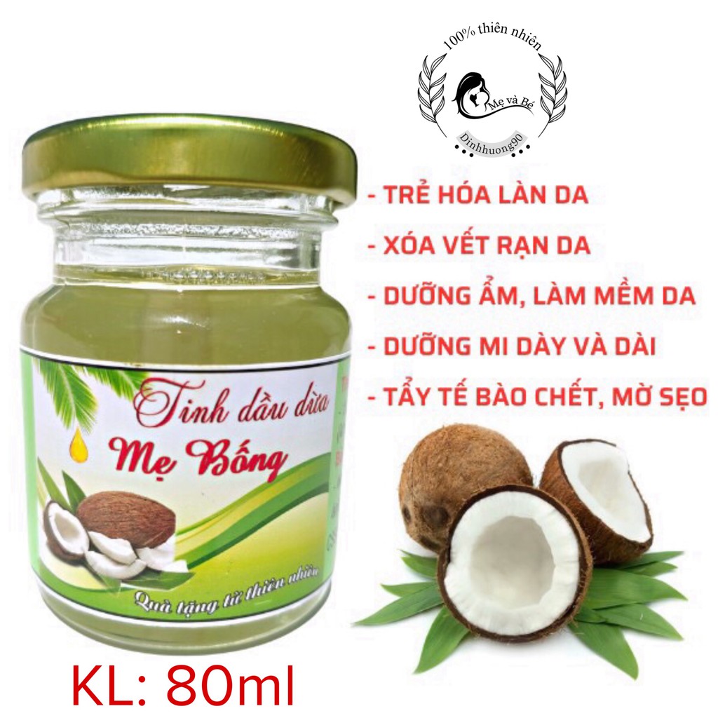 Dầu dừa nguyên chất nấu thủ công chống rạn bụng, chống nẻ, dài mi lọ 80 ml