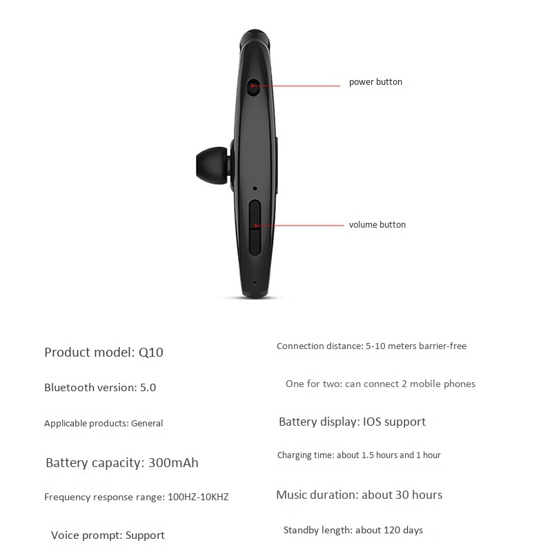 Tai Nghe Bluetooth 5.0 Không Dây Q10 300mah Có Micro Dùng Cho Các Hoạt Động Thể Thao