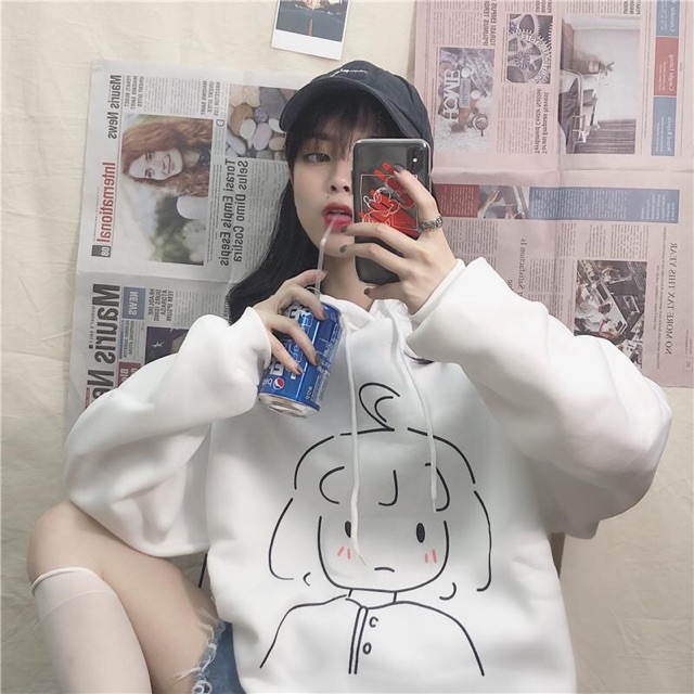 ÁO HOODIE NỮ, ÁO KHOÁC NỈ HÌNH CÔ GÁI ĐÁNG YÊU DỄ THƯƠNG FREESIZE FREESHIP