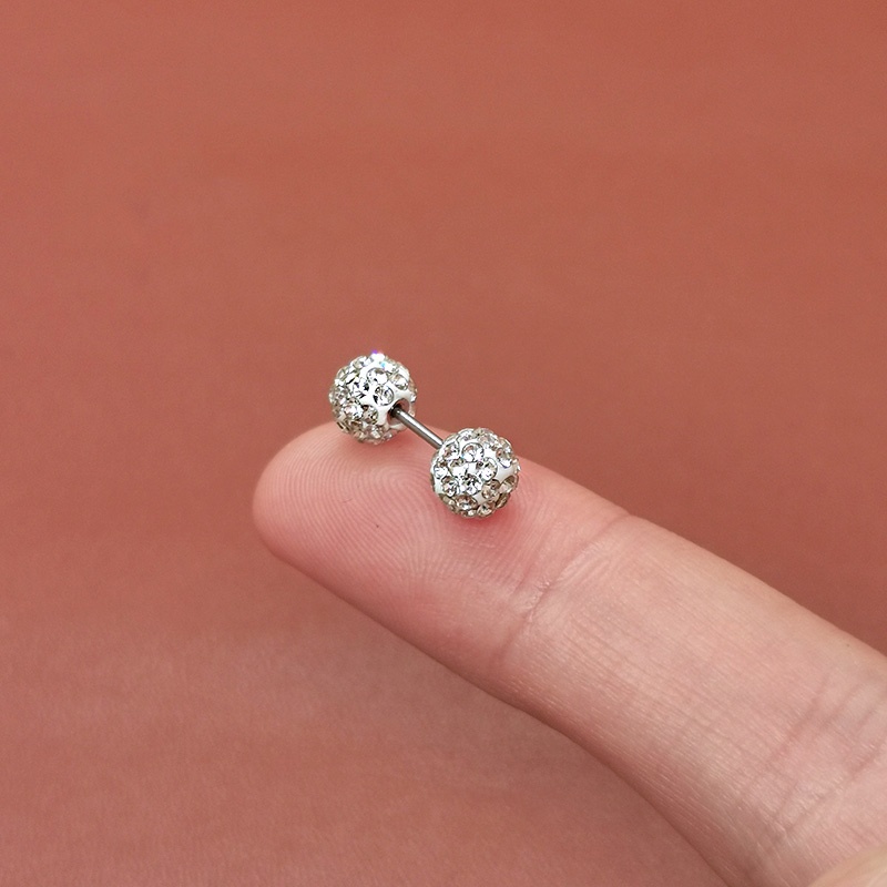 Khuyên Tai Bông Tai Nữ Xỏ Cơ Bản 2 Đầu Bi Đính Đá Nhân Tạo Thép Titan Không Gỉ