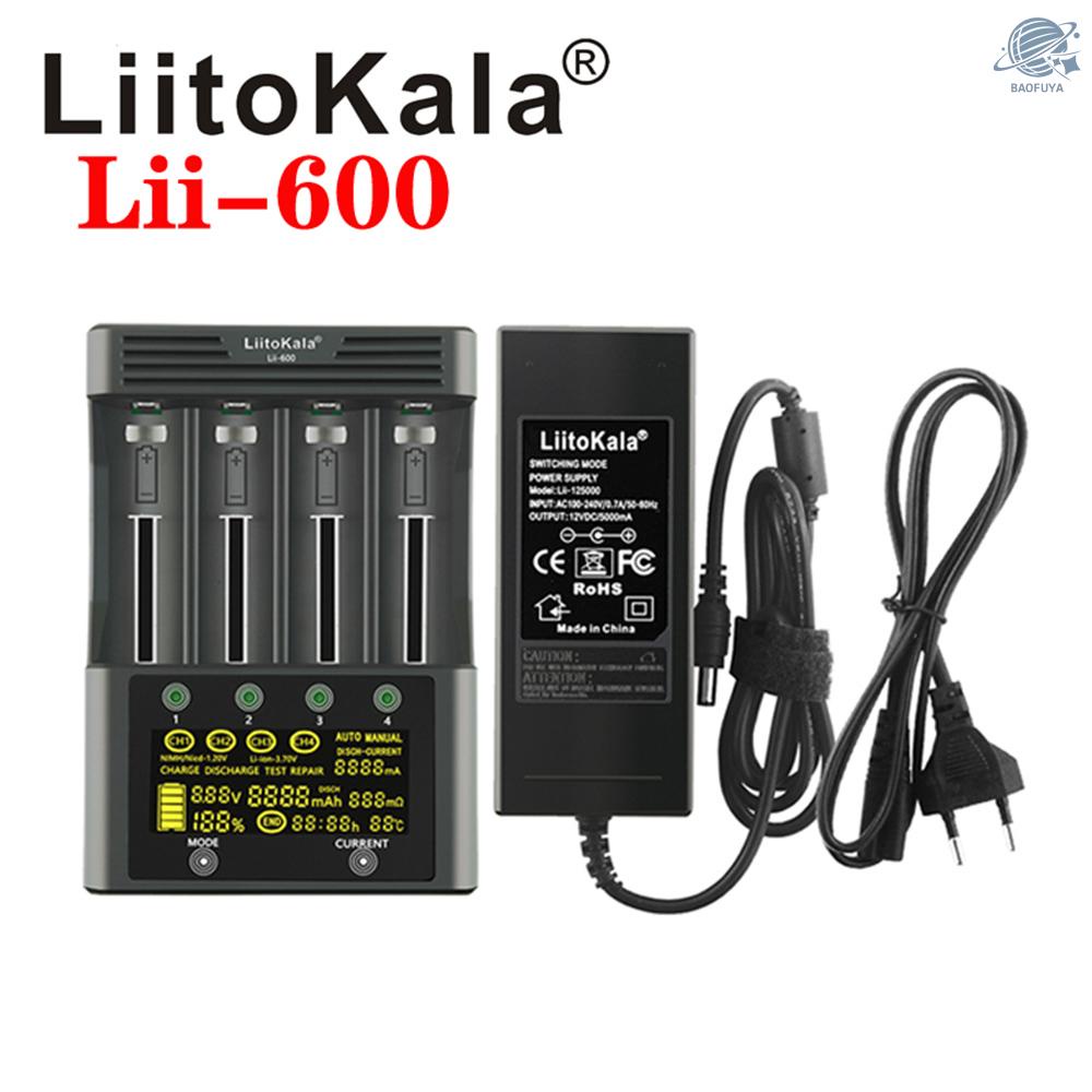 Bộ sạc pin Liitokala Lii-600 Li-Ion-3.7V Ni-Mh1.2V có 4 ngăn 18350 16340 14500