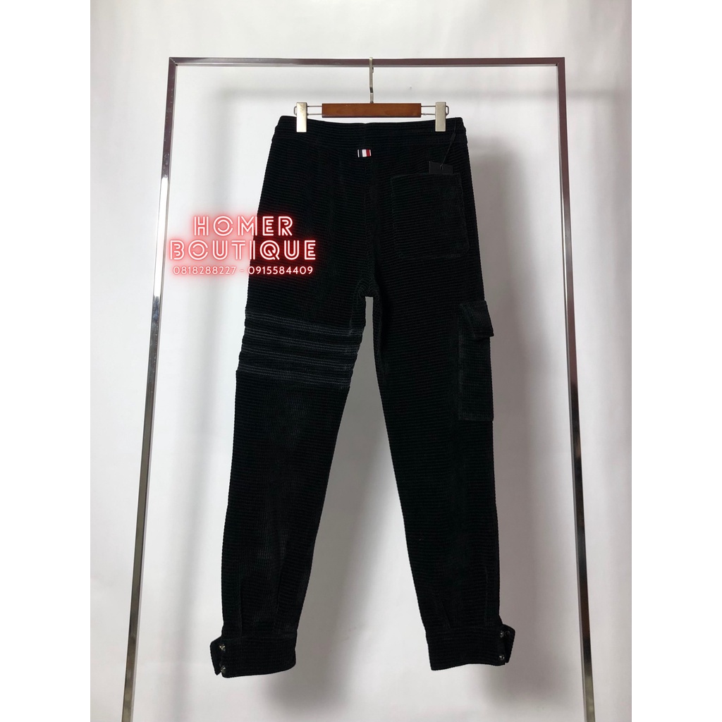 Quần Nỉ Jogger Nam Túi Hộp Gấu Xẻ Cúc Kèm Khoá Zip Chất Nhung Mịn Thom Browne Velvet Check TrackPant