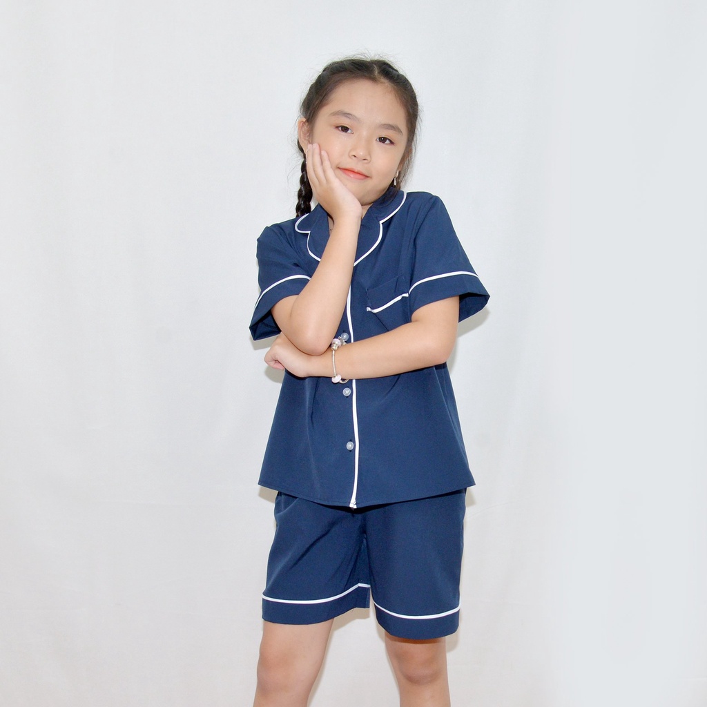 Bộ đồ ngủ pijama bé gáÍ MÀU XANH ĐEN  - Vải lụa mềm mại, màu sắc tươi mới, mang lại cho bé cảm giác cực kỳ dễ chịu