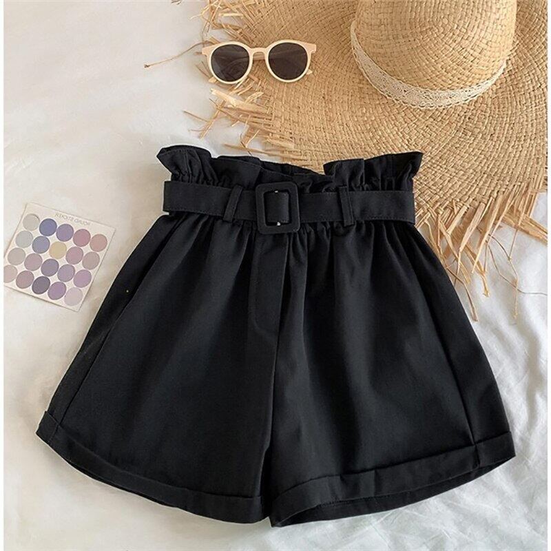 Quần Short Cotton Lưng Cao Ống Rộng Màu Trơn Thời Trang Mùa Hè Cho Bé 5-12 Tuổi