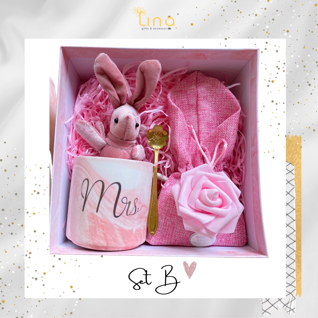 Hộp quà tặng Cốc Mrs & Mr và  nhiều món xinh xắn - Màu  xám & Màu  hồng | BigBuy360 - bigbuy360.vn