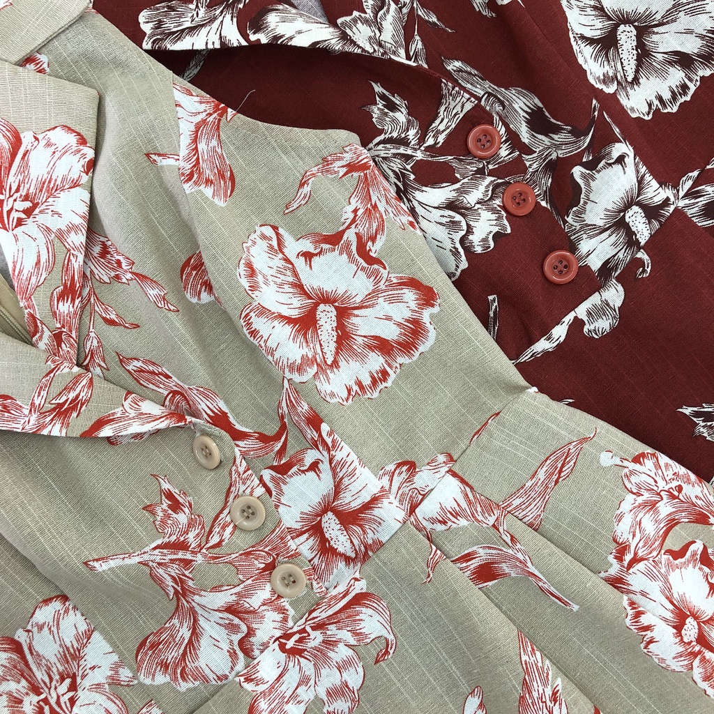 Đầm WARE HOUSE cổ vest hoa 3 nút 2M