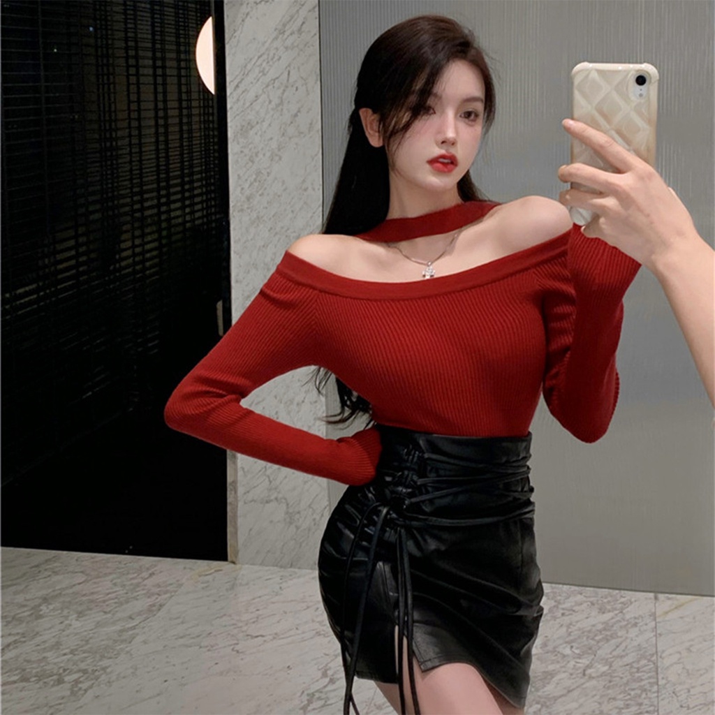 Áo len trễ vai nữ 23Closet áo len tăm tay dài mặc 2 kiểu kiểu Hàn Quốc dáng dài hở vai cao cấp - ALTT12