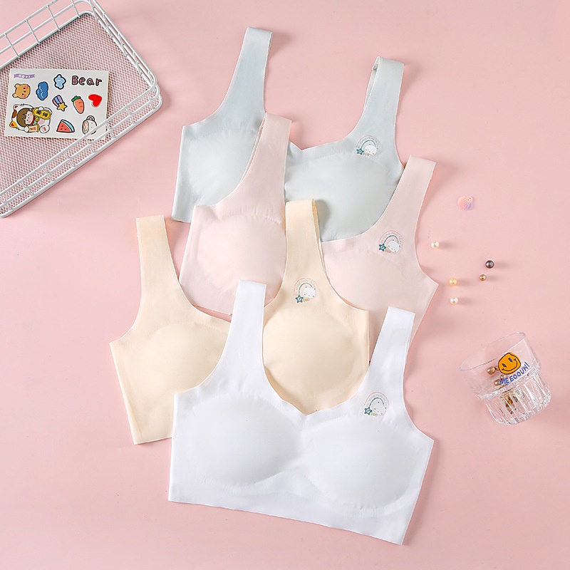 Áo Ngực Thể Thao Bằng Lụa Mát Không Viền Chống Chói Chống Nhìn Trộm Cho Bé Gái