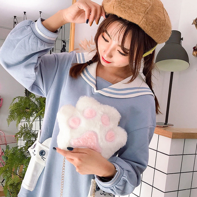 Túi đeo chéo hình chân gấu nhồi bông phong cách lolita dễ thương