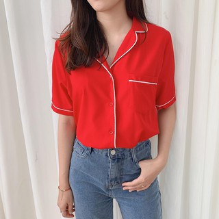 Áo sơ mi cổ pijama túi ngực #2111