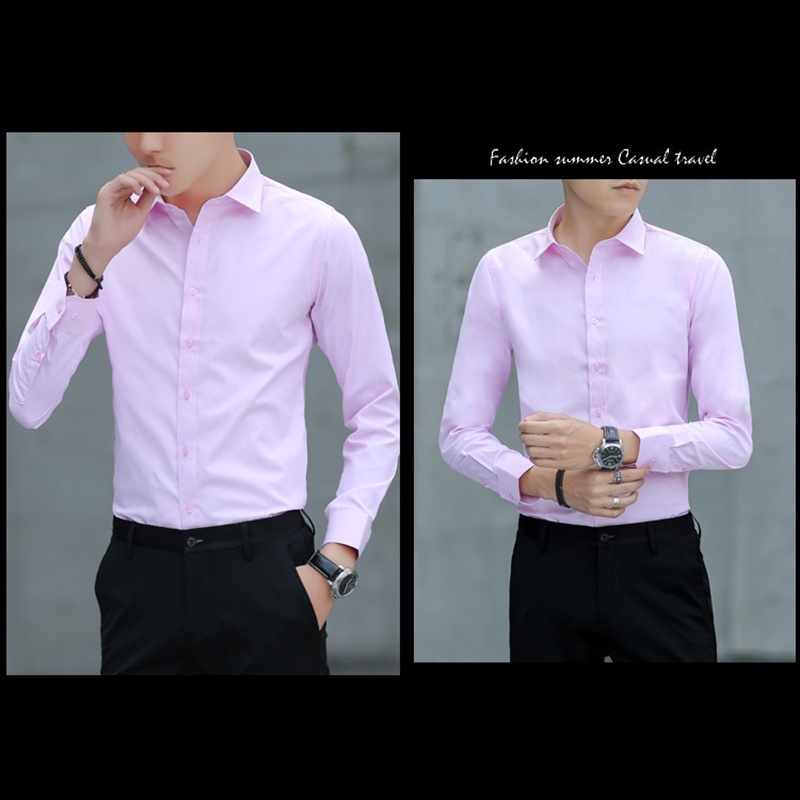 Áo sơ mi trơn màu, công sở cho nam và nữ, tay dài có nút trên, năm màu tùy chọn, nhiều kích cỡ, vải thoải mái