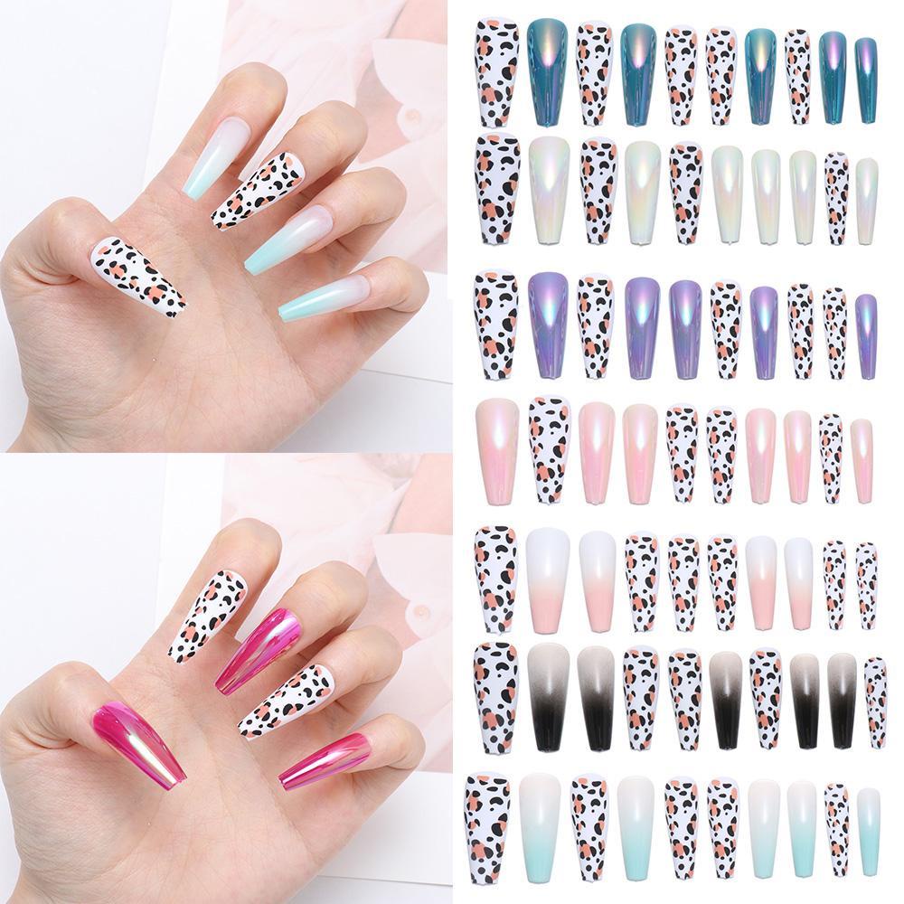Bộ 24 Móng Tay Giả Trang Trí Họa Tiết Da Báo Thời Trang