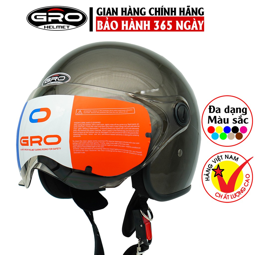 Mũ Bảo Hiểm Gro 3/4 đầu T818 kính ngắn che nửa mặt, kiểu dáng thời trang cho nữ, khóa kim loại chắc chắn - nâu bóng