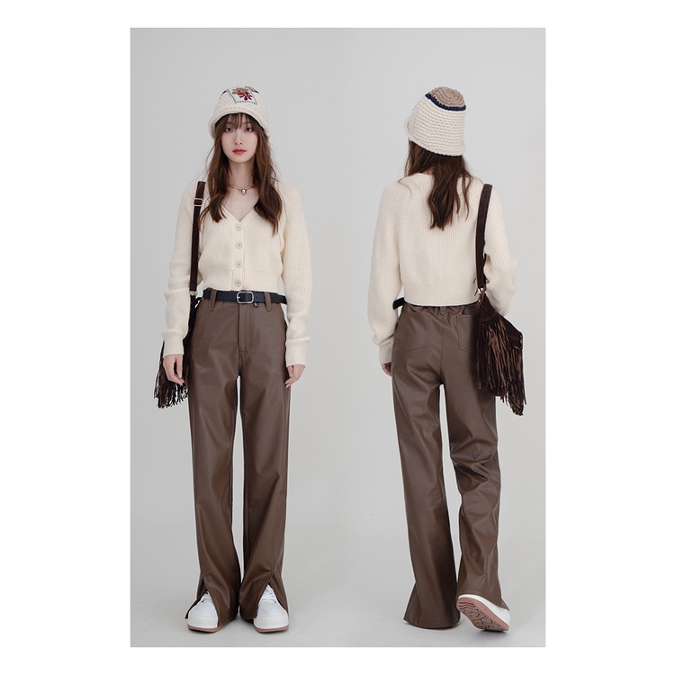 Áo croptop nữ dệt kim tay dài phối màu tương phản thời trang retro Hàn Quốc