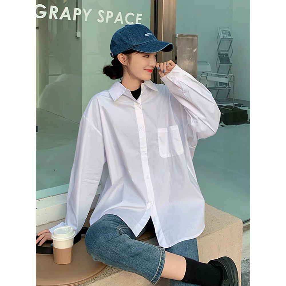 Áo sơ mi trắng nữ có túi trước chất dày dặn