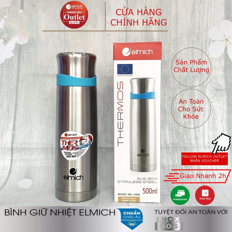 Bình Giữ Nhiệt Inox 304 Nóng 8h Lạnh 12h ELMICH 6386 500ml/750ml/1000ml