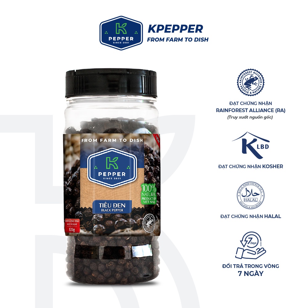 Tiêu đen nguyên chất tiệt trùng nguyên hạt 125g thương hiệu K PEPPER