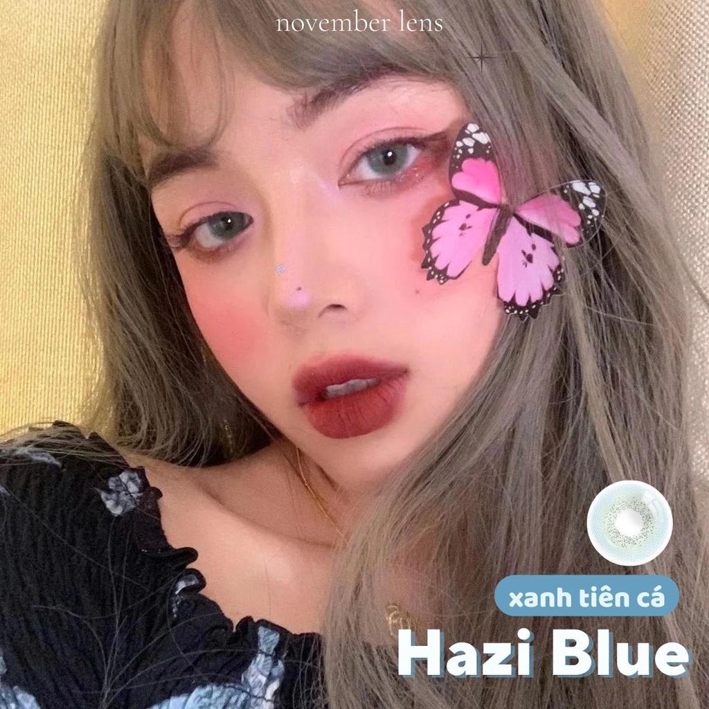Kính áp tròng Hazi Blue Hàn Quốc tone xanh dương tây sáng