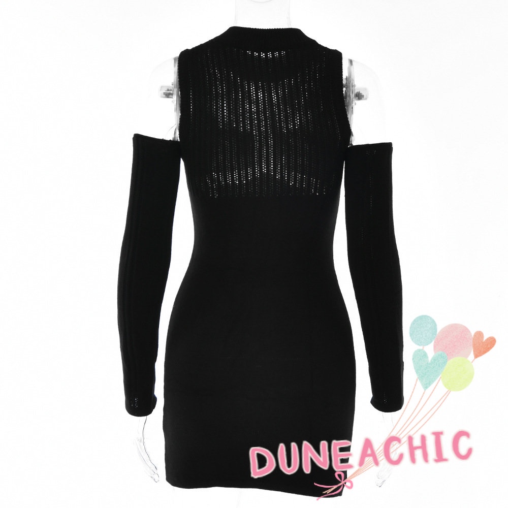 DUNEA Đầm Dệt Kim Màu Trơn Dáng Ôm Phối Tay Xuyên Thấu Gợi Cảm Cho Bạn Gái