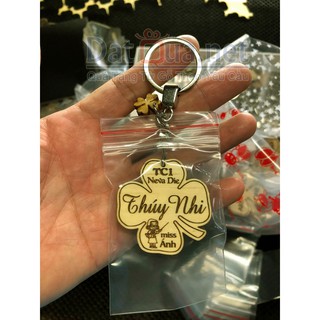 Móc Khóa Cỏ 4 Lá Khắc Tên - chữ 2 mặt (inbox gửi tên in lên) - Móc khóa Cặp đôi - móc khóa kỷ niệm - móc khóa lớp học