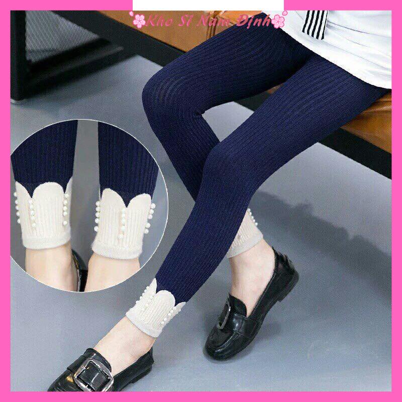 Quần tất len tăm cho bé  legging gân không bàn cực xinh dáng ôm gọn gấu đính ngọc hàng Quảng Châu cao cấp