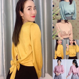 Áo Croptop tay dài cột nơ sau