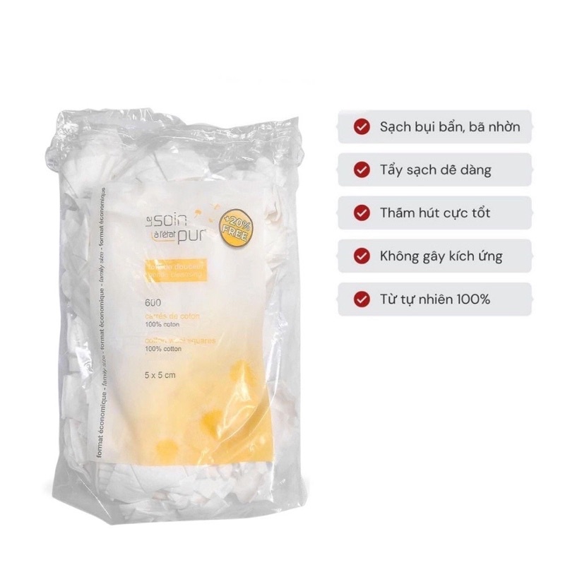 Bông Tẩy Trang Pháp Tetra Le Soin Laretat Pur 600 Miếng - Tic Medical Skincare