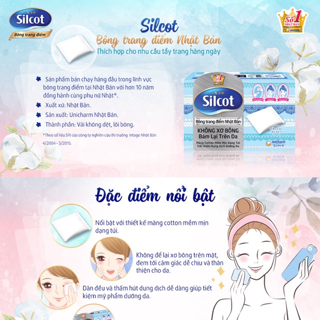 Bông Tẩy Trang Silcot Unicharm (82 miếng) Xanh Dương và 66 Miếng Xanh lá