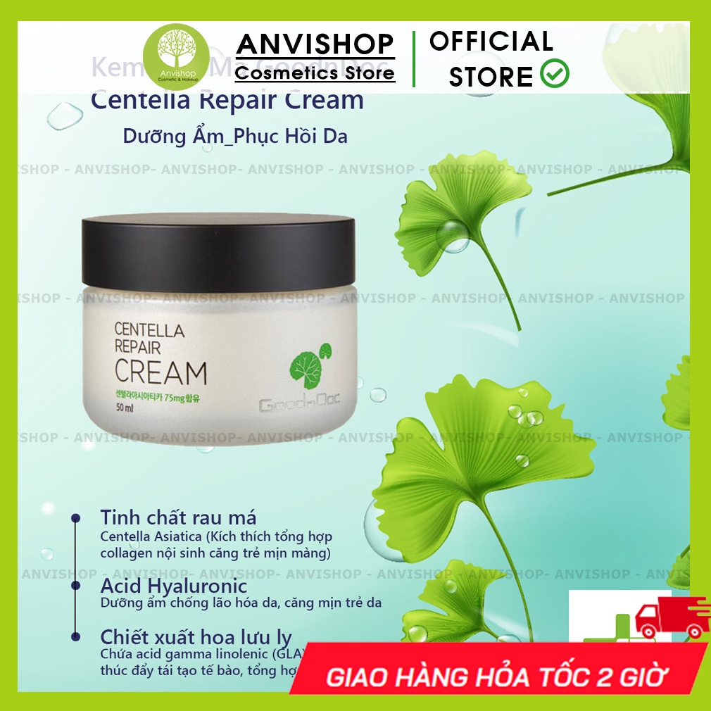 Kem dưỡng phục hồi da Goodndoc Centella Repair Cream 50ml/ Kem dưỡng rau má Goodndoc