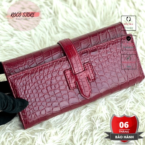 Ví nữ cầm tay cao cấp mini - túi da CÁ SẤU nhỏ gọn - 3 màu sành điệu (hồng phấn / nâu đất / sim tím) - BH 06 tháng