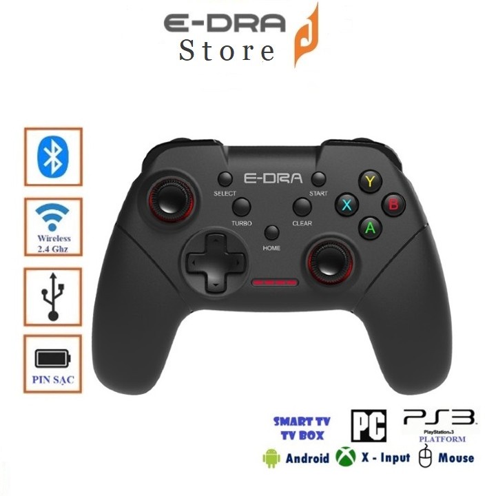 Tay cầm chơi game không dây Edra EGP7602 Wireless2.4Ghz + USB Có dây