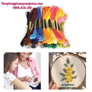 Bộ chỉ thêu tay Set 100 tép| 50 tép| 25 tép|10 tép| 9 tép, sợi cotton màu trơn khác nhau - (Màu ngẫu nhiên)