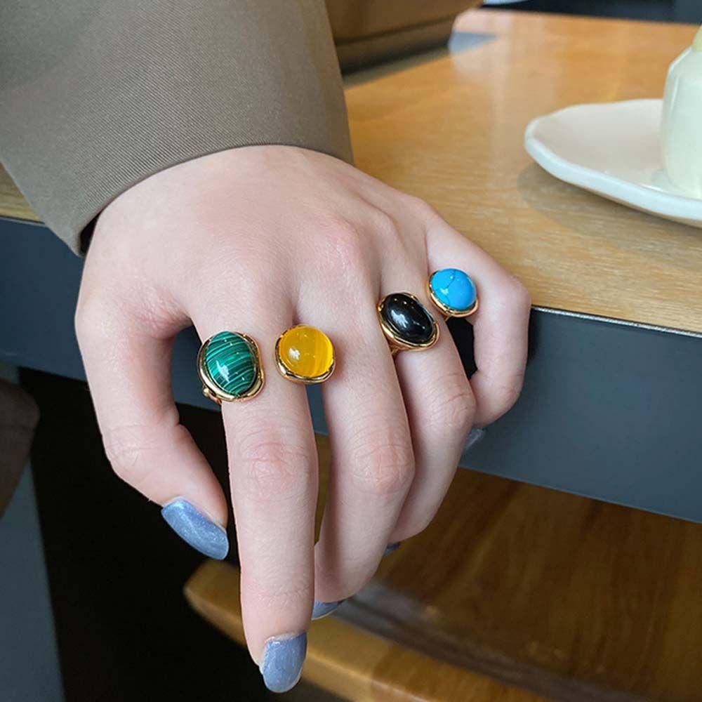 Nhẫn HợP Kim ĐíNh Đá Malachite Đơn GiảN ThờI Trang Cho Nữ