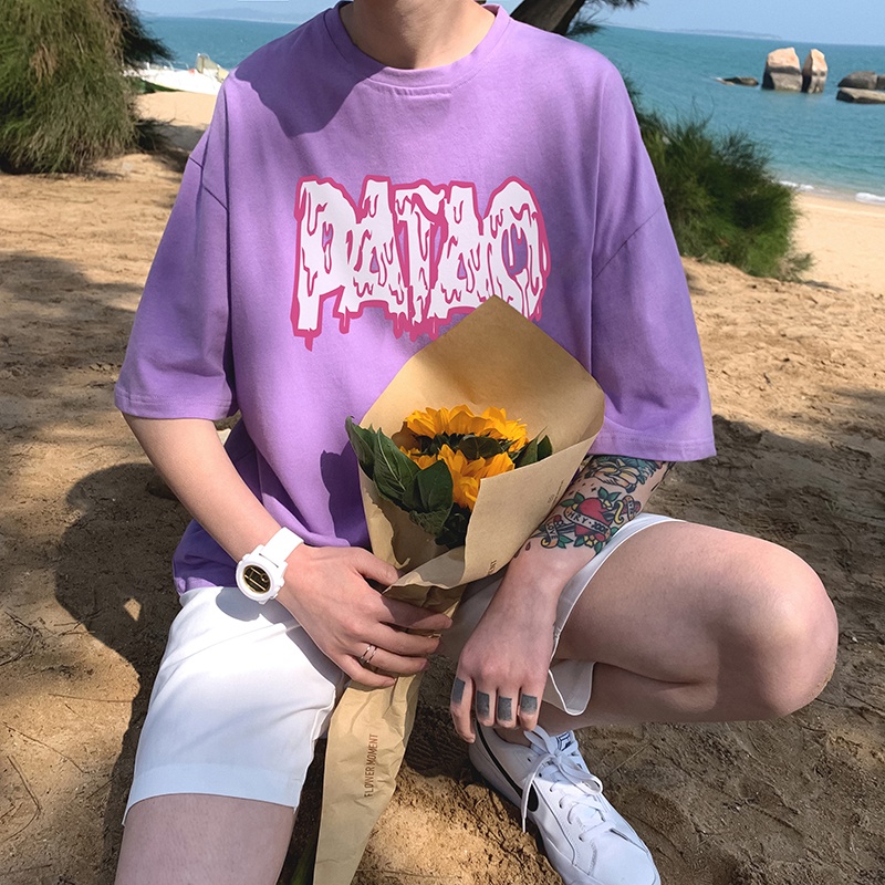 Áo Thun Tay Lỡ In Chữ Phong Cách Hàn Quốc Thời Trang Mùa Hè Mới Cho Nam