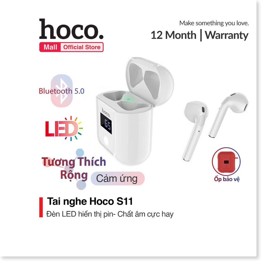 Tai nghe Hoco S11 Bluetooth V5.0 chất âm cực hay tặng kèm cáp sạc Lightning và case silicon đặc biệt có màn hình LED -