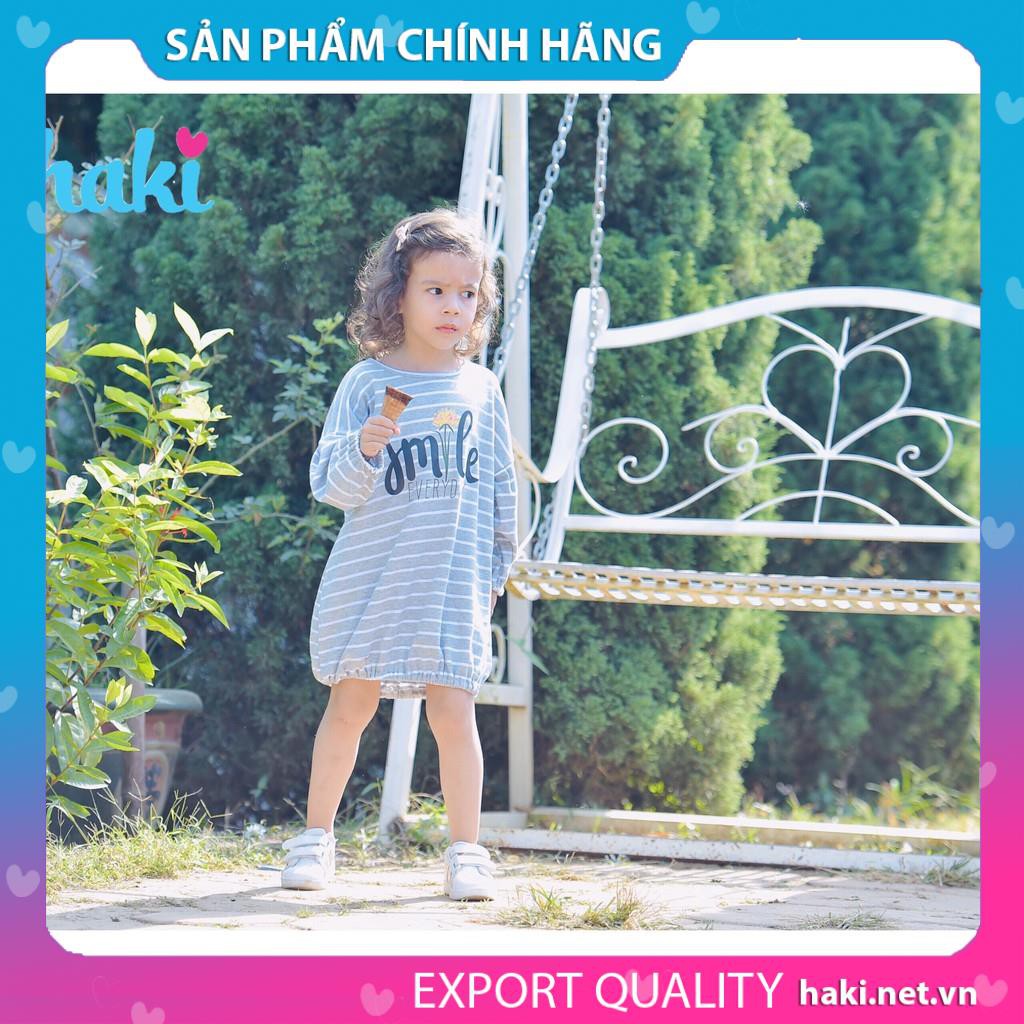 Váy kẻ cotton HAKI (3 màu)_ HK503, đầm thun dài tay cho bé gái HAKI