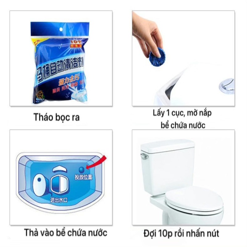 Viên thả bồn cầu khử mùi diệt khuẩn vệ sinh toilet thế hệ mới tẩy sạch mọi bám bẩn - Bịch 10 viên