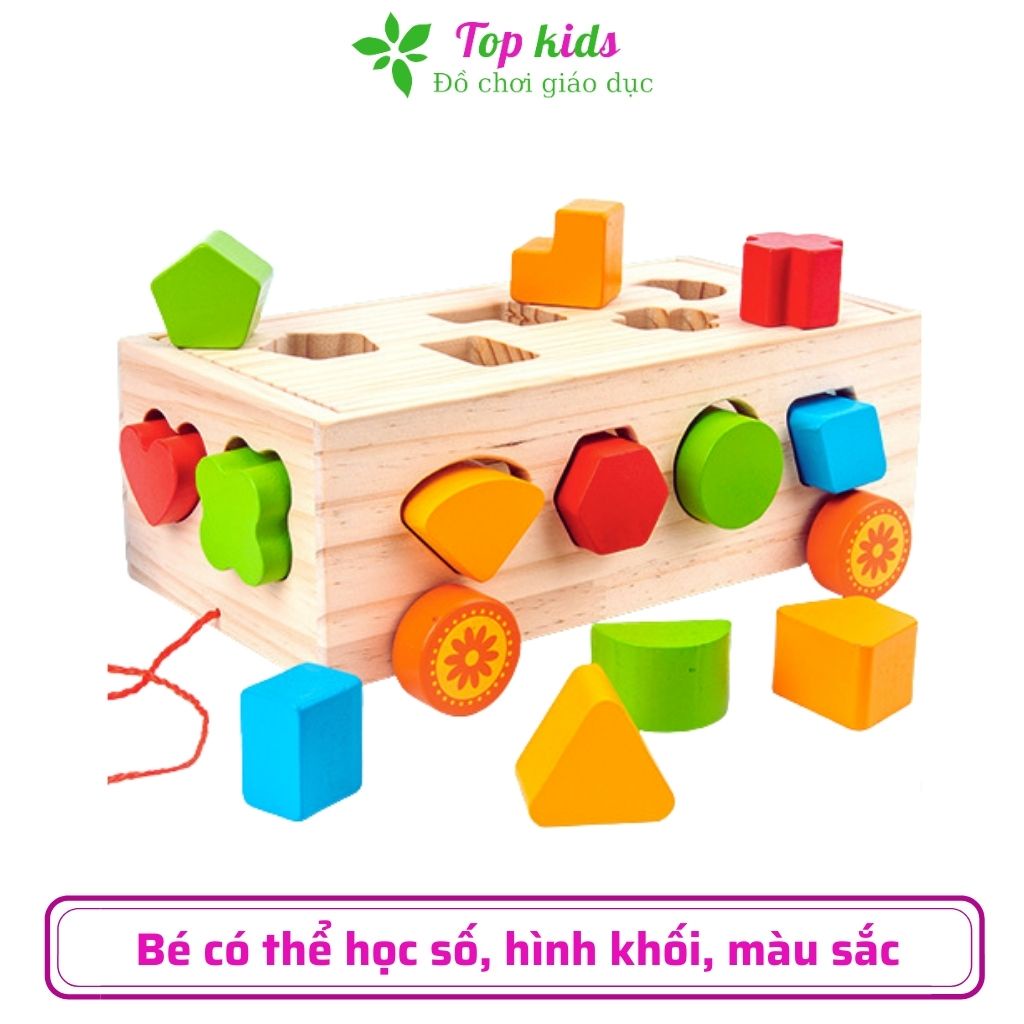 Đồ chơi montessori cho bé 1 2 3 4 tuổi bằng gỗ thông minh bộ xe kéo thả hình khối chữ số giáo dục sớm cho trẻ TOPKIDS