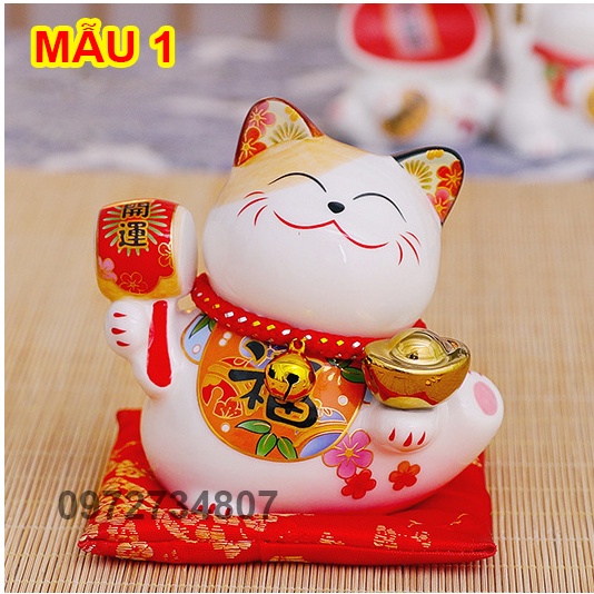 Mèo Thần Tài Phát Tài Phát Lộc - Phú Quý Giàu Sang- Gốm Sứ Cao Cấp Size 11