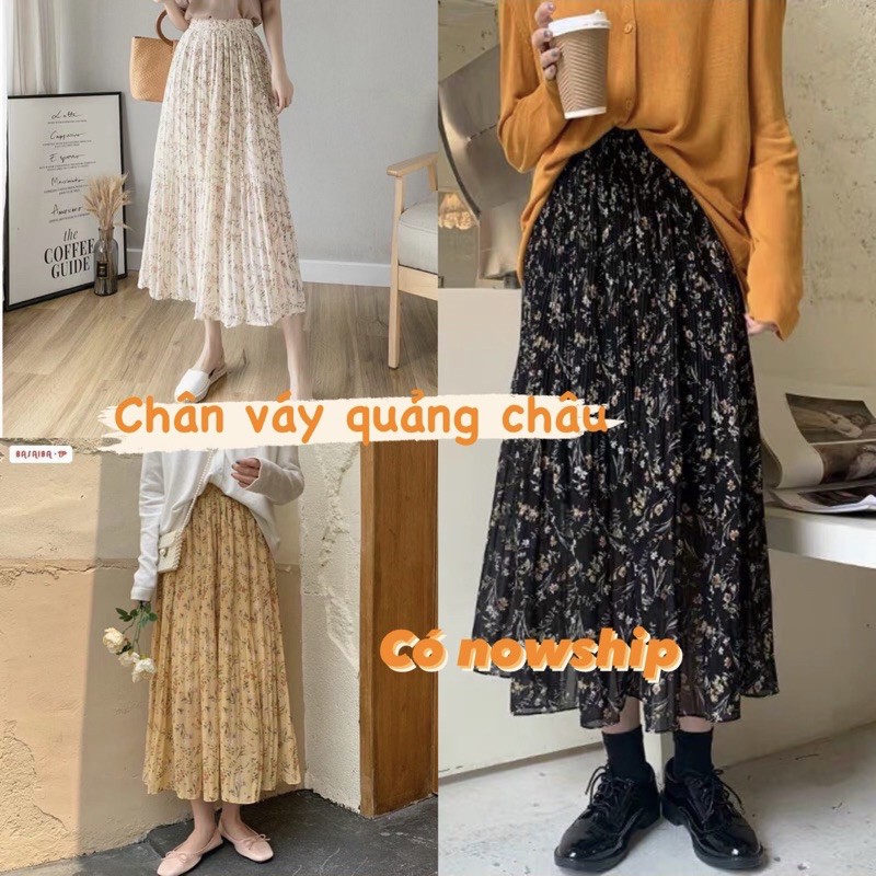 Chân váy hoa nhí vintage dập ly Ulzzang 🌸 Hàng Quảng Châu