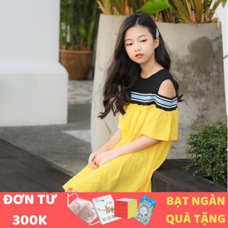 Váy cho bé gái - Váy suông hở vai phối hai màu Smartkids