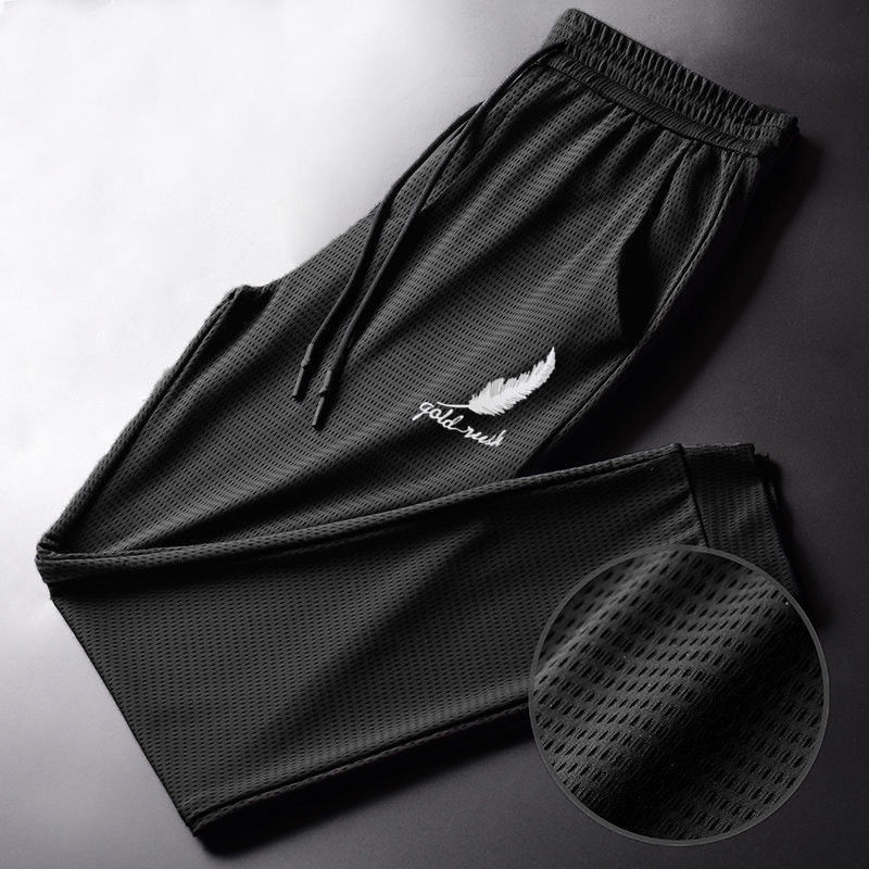 Quần Legging Thể Thao Bằng Lụa Lạnh Phối Lưới Thoáng Khí Nhanh Khô Cỡ Lớn Cho Nam Trung Niên