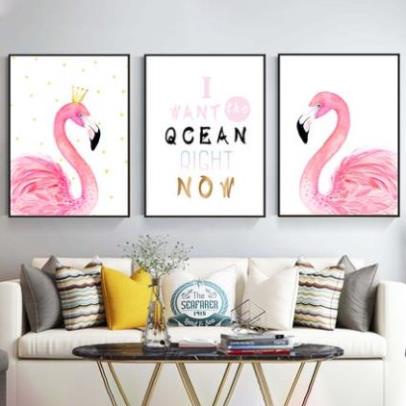 Bộ 3 Tranh Treo Tường Phòng Khách/ Nhà Nghỉ/ Khách Sạn/ Home stay/ Phòng ngủ/ Hoa Lá Xanh Thiên nhiên và mèo con Decor
