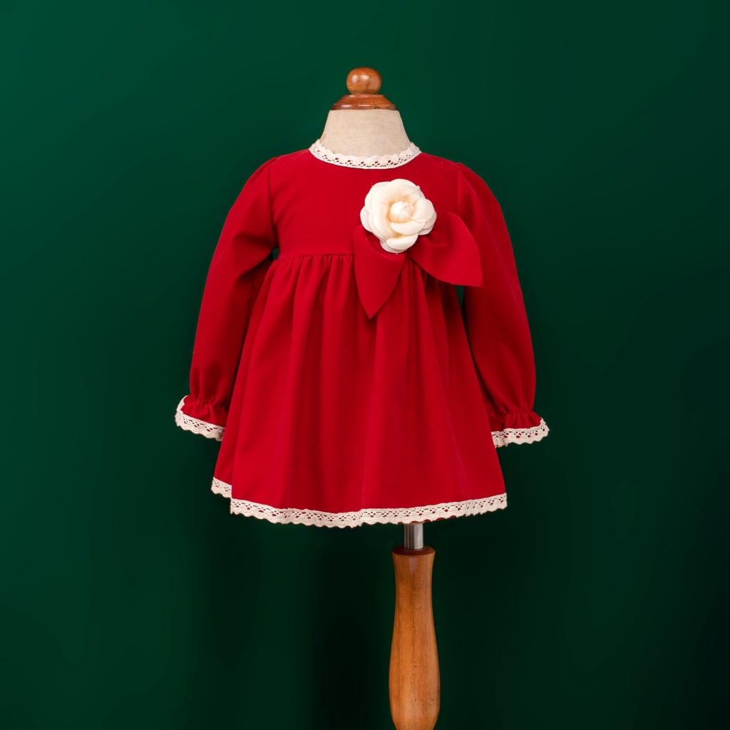 Váy nhung hoa Obeah chất liệu nhung phối ren Fullsize 59 đến 90 cho bé gái từ 1 đến 24 tháng