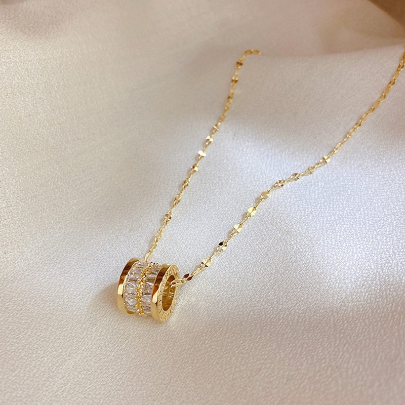 Dây chuyền nữ THÉP TITAN NGUYÊN CHẤT vòng cổ vàng 18k KHÔNG GỈ mặt hình trụ đơn giản phong cách ins hàn quốc